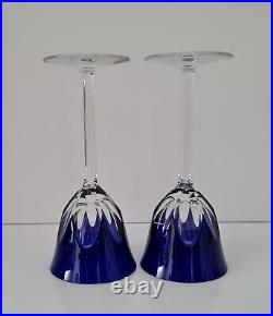 Pair Antique Bohemian Moser Cobalt Blue Wine Hock Glasses, 1920, Rare