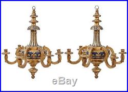 Pair Of Rare Carved Wood And Gilt French Early 20th Century Chandeliers
