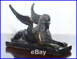 Pair Rare Early 19th Century Italian Grand Tour Solid Bronze Winged Sphinxes