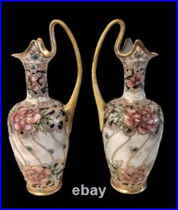 Pair of Jug Ewers Noritake Antique Early Komura Spider Mark Rare England 1902