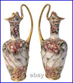 Pair of Jug Ewers Noritake Antique Early Komura Spider Mark Rare England 1902