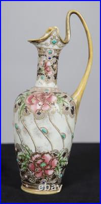 Pair of Jug Ewers Noritake Antique Early Komura Spider Mark Rare England 1902