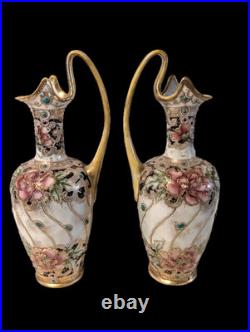 Pair of Jug Ewers Noritake Antique Early Komura Spider Mark Rare England 1902