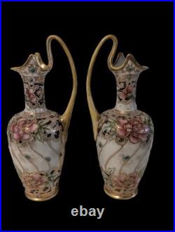 Pair of Jug Ewers Noritake Antique Early Komura Spider Mark Rare England 1902