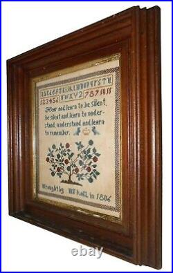 RARE 1806 EARLY 19TH C AMERICAN ANTIQUE SAMPLER SGND MAGGIE KOHL in WALNUT FRAME
