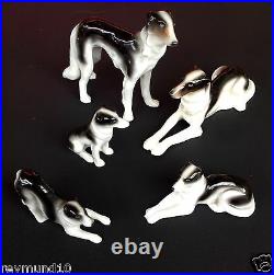 RARE 1900-1940 5-pc. Set ERPHILA Borzoi Dog Hand-painted Vintage Figurines