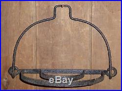 RARE 19th C OLD WROUGHT IRON EARLY HANGING HEARTH POT HOLDER SHELF RACK FOLDING