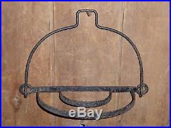 RARE 19th C OLD WROUGHT IRON EARLY HANGING HEARTH POT HOLDER SHELF RACK FOLDING