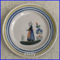 RARE ANTIQUE 1800's & Early 1900's Quimper HENRIOT Set 5 Bread Plates FRANCE
