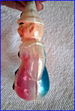 RARE ANTIQUE 4 CLOWN Unsilvered Blown Glass Paint Embossed Germany early 1900s