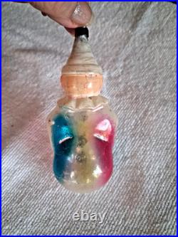 RARE ANTIQUE 4 CLOWN Unsilvered Blown Glass Paint Embossed Germany early 1900s