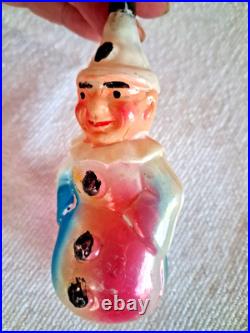 RARE ANTIQUE 4 CLOWN Unsilvered Blown Glass Paint Embossed Germany early 1900s