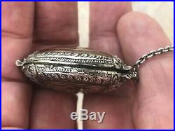 RARE ANTIQUE CEYLONESE SILVER BETEL NUT LIME BOX OR KILLOTAYA. 18th EARLY 19th
