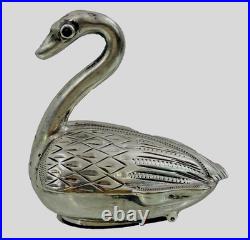 RARE ANTIQUE DUTCH SILVER VINAIGRETTE sterling Figural Swan Ruby Eyes early 19c