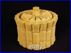 RARE ANTIQUE EARLY 1800s BAMBOO GAME DISH with LID CANE CANEWARE YELLOW WARE