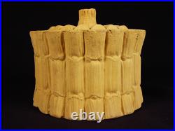 RARE ANTIQUE EARLY 1800s BAMBOO GAME DISH with LID CANE CANEWARE YELLOW WARE