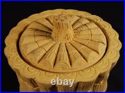 RARE ANTIQUE EARLY 1800s BAMBOO GAME DISH with LID CANE CANEWARE YELLOW WARE
