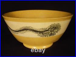 RARE ANTIQUE EARLY 1800s BLACK MOCHA TEA BOWL YELLOW WARE MOCHAWARE MINT