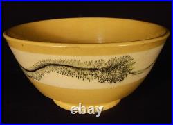 RARE ANTIQUE EARLY 1800s BLACK MOCHA TEA BOWL YELLOW WARE MOCHAWARE MINT