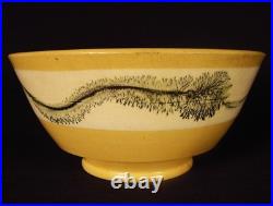 RARE ANTIQUE EARLY 1800s BLACK MOCHA TEA BOWL YELLOW WARE MOCHAWARE MINT