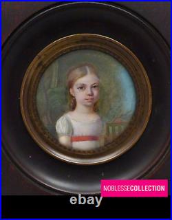 RARE! ANTIQUE EARLY 1800s FRENCH EMPIRE GOUACHE HAND PAINTED MINIATURE PORTRAIT