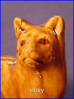 RARE ANTIQUE EARLY 1800s SEATED CAT BANK ROCKINGHAM GLAZE YELLOW WARE