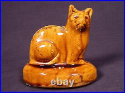 RARE ANTIQUE EARLY 1800s SEATED CAT BANK ROCKINGHAM GLAZE YELLOW WARE