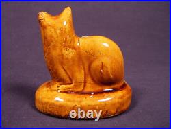 RARE ANTIQUE EARLY 1800s SEATED CAT BANK ROCKINGHAM GLAZE YELLOW WARE