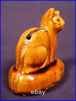 RARE ANTIQUE EARLY 1800s SEATED CAT BANK ROCKINGHAM GLAZE YELLOW WARE