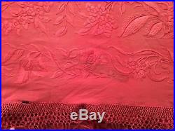 RARE ANTIQUE EARLY 1900's CHINESE CANTON EMBROIDERED SILK PIANO SHAWL EMBROIDERY