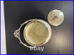 RARE ANTIQUE EARLY AMERICAN OPALINE GLASS BISCUIT JAR With HAND PAINTED HERONS