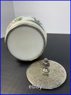 RARE ANTIQUE EARLY AMERICAN OPALINE GLASS BISCUIT JAR With HAND PAINTED HERONS