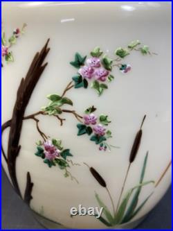 RARE ANTIQUE EARLY AMERICAN OPALINE GLASS BISCUIT JAR With HAND PAINTED HERONS
