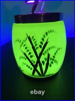 RARE ANTIQUE EARLY AMERICAN OPALINE GLASS BISCUIT JAR With HAND PAINTED HERONS