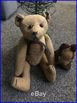 RARE ANTIQUE EARLY C1920s STEIFF MOHAIR ARTICULATED BEAR FF Button 7 WithPuppy