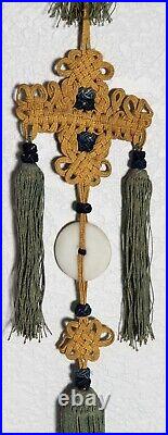 RARE ANTIQUE EARLY CHINESE JADE DISC BI with SILK HANGING TASSEL 30JINBU /YAOPEI RARE ANTIQUE EARLY CHINESE JADE DISC BI with SILK HANGING TASSEL 30JINBU /YAOPEI