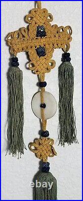 RARE ANTIQUE EARLY CHINESE JADE DISC BI with SILK HANGING TASSEL 30JINBU /YAOPEI RARE ANTIQUE EARLY CHINESE JADE DISC BI with SILK HANGING TASSEL 30JINBU /YAOPEI