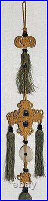 RARE ANTIQUE EARLY CHINESE JADE DISC BI with SILK HANGING TASSEL 30JINBU /YAOPEI RARE ANTIQUE EARLY CHINESE JADE DISC BI with SILK HANGING TASSEL 30JINBU /YAOPEI