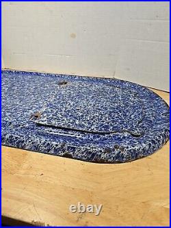 RARE ANTIQUE-EARLY COBALT BLUE SWIRL GRANITEWARE ENAMELWARE Replacement Top