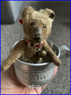 RARE ANTIQUE Early 1900s Steiff Mini 4Teddy Baby Bear FF BUtton Stands With Cup