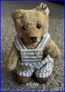 RARE ANTIQUE Early 1900s Steiff Miniature 3.5 Teddy Baby Bear FF BUtton Stands