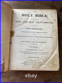 RARE Antique 1831 Early American LARGE FAMILY HOLY BIBLE Perfect NY Baker Family