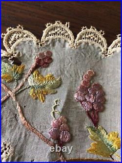 RARE Antique 1840s Edwardian Silk On Silk Figural Monogram LAM Doily