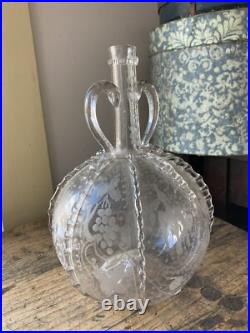 RARE! Antique 18th C Early Dutch Blown Glass Decanter Open Pontil Etched Birds RARE! Antique 18th C Early Dutch Blown Glass Decanter Open Pontil Etched Birds