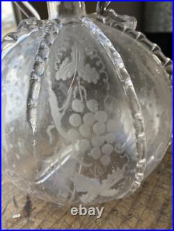 RARE! Antique 18th C Early Dutch Blown Glass Decanter Open Pontil Etched Birds