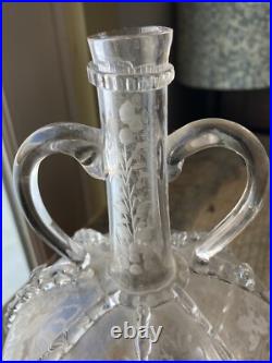 RARE! Antique 18th C Early Dutch Blown Glass Decanter Open Pontil Etched Birds