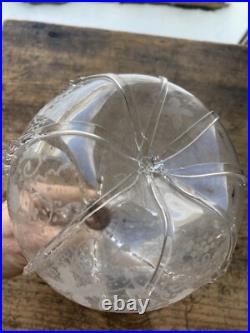 RARE! Antique 18th C Early Dutch Blown Glass Decanter Open Pontil Etched Birds