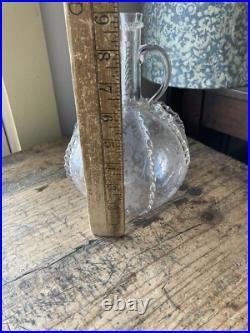 RARE! Antique 18th C Early Dutch Blown Glass Decanter Open Pontil Etched Birds