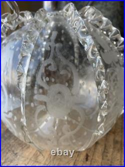RARE! Antique 18th C Early Dutch Glass Decanter Open Pontil Engraved Birds