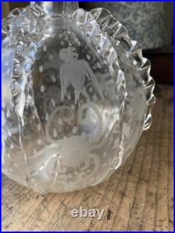 RARE! Antique 18th C Early Dutch Glass Decanter Open Pontil Engraved Birds